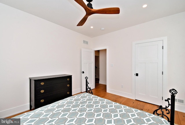 130 Schultz Rd, Sellersville, PA 18960 - bedroom with wood finished floors, recessed lighting, baseboards, and ceiling fan
