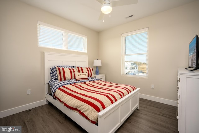 1308 E Bay Ave, Manahawkin, NJ 08050 - bedroom featuring dark wood-style flooring, baseboards, and ceiling fan