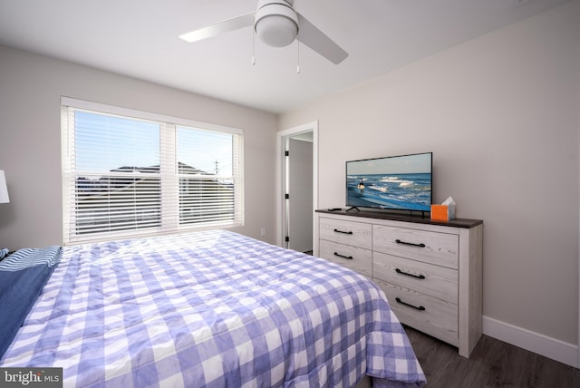1308 E Bay Ave, Manahawkin, NJ 08050 - bedroom with dark wood finished floors, baseboards, and a ceiling fan