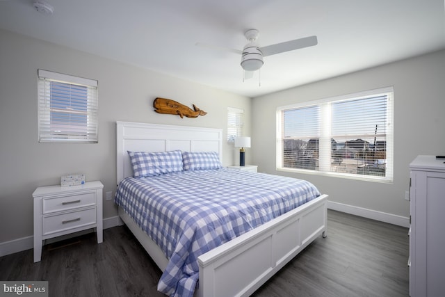 1308 E Bay Ave, Manahawkin, NJ 08050 - bedroom with dark wood-style floors, baseboards, and a ceiling fan