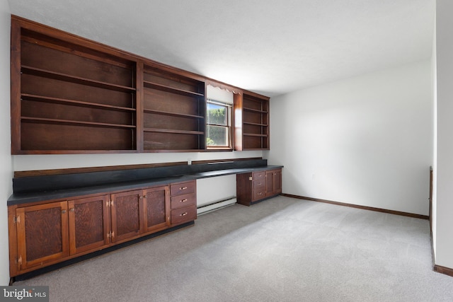 190 Chrismore Rd, White Post, VA 22663 - unfurnished office with baseboard heating, built in study area, and light carpet