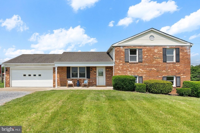 190 Chrismore Rd, White Post, VA 22663 - tri-level home with driveway, brick siding, a front lawn, and a garage