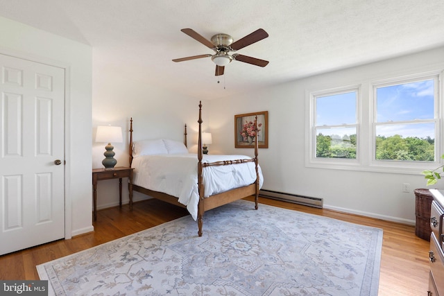 190 Chrismore Rd, White Post, VA 22663 - bedroom featuring baseboard heating, light wood-style flooring, and ceiling fan