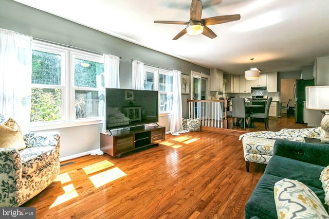 16068 Hayes Ln, Woodbridge, VA 22191 - living area featuring a ceiling fan, healthy amount of natural light, and wood finished floors
