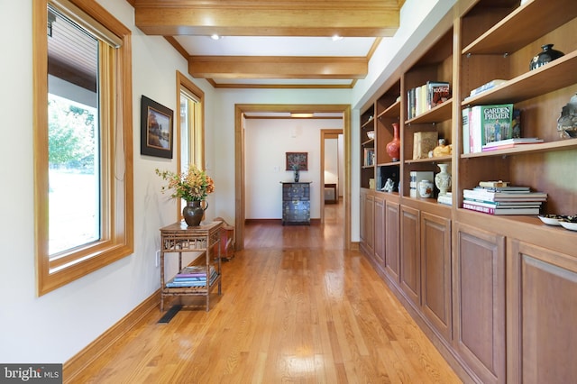 1402 Thurston Rd, Dickerson, MD 20842 - hall with beamed ceiling, light wood finished floors, and baseboards