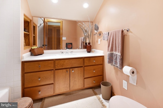 1402 Thurston Rd, Dickerson, MD 20842 - full bath with tile patterned floors, toilet, vanity, and recessed lighting