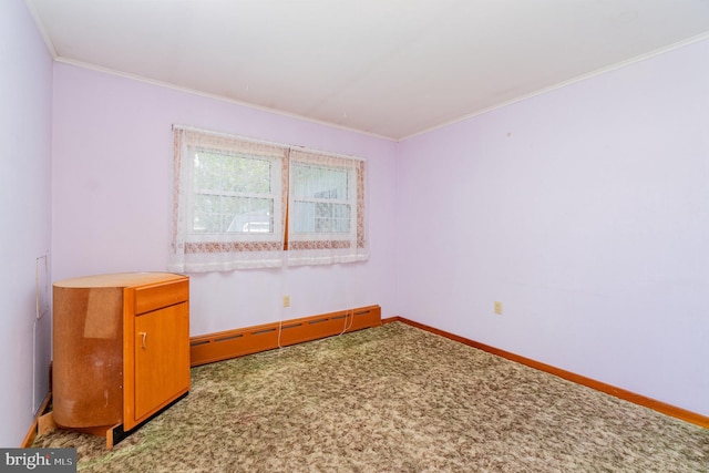 148 N Good Spring Rd, Hegins, PA 17938 - carpeted spare room featuring a baseboard radiator, ornamental molding, and baseboards