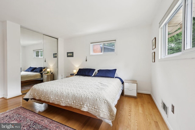 5417 Gary Pl, Alexandria, VA 22311 - bedroom with light wood-style flooring, multiple windows, baseboards, and a closet