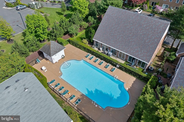 aerial view of a pool area