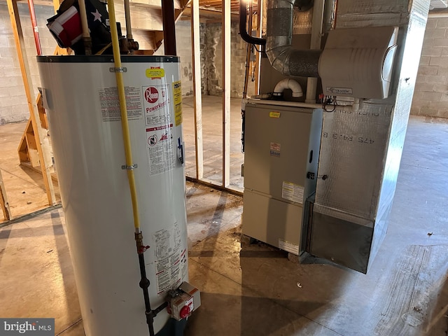 utility room with water heater and heating unit