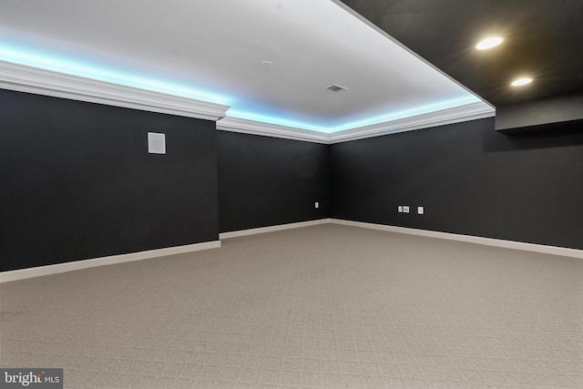 carpeted empty room with recessed lighting and baseboards