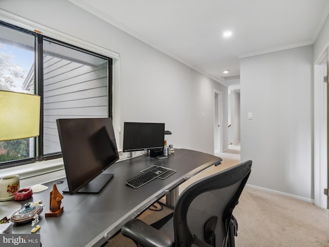 11041 Solaridge Dr, Reston, VA 20191 - office featuring crown molding, baseboards, light colored carpet, and recessed lighting