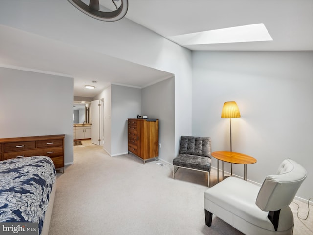 11041 Solaridge Dr, Reston, VA 20191 - bedroom with light colored carpet, ornamental molding, baseboards, a skylight, and ensuite bathroom