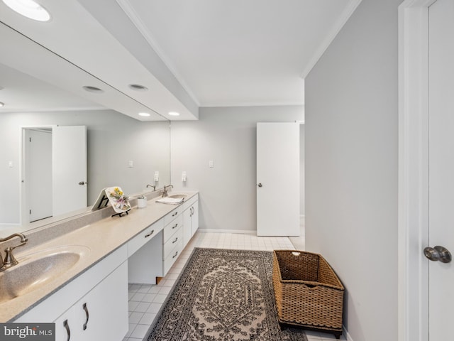 11041 Solaridge Dr, Reston, VA 20191 - bathroom featuring double vanity, recessed lighting, tile patterned floors, and crown molding