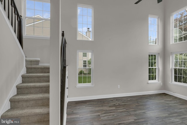 66 Cypress Pl, Newtown, PA 18940 - entrance foyer with stairway, healthy amount of natural light, a towering ceiling, and dark wood-type flooring
