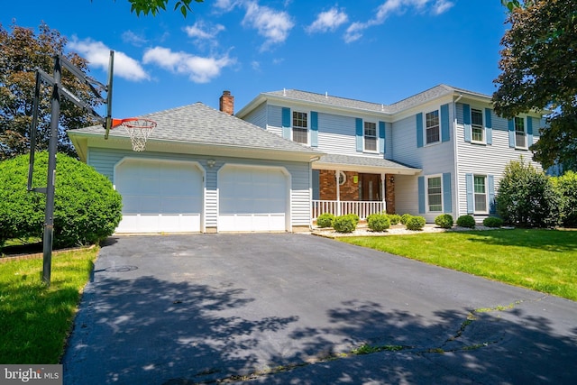 55 Cambridge Way, Princeton Junction, NJ 08550 - view of front of home featuring covered porch, a garage, asphalt driveway, and a front lawn