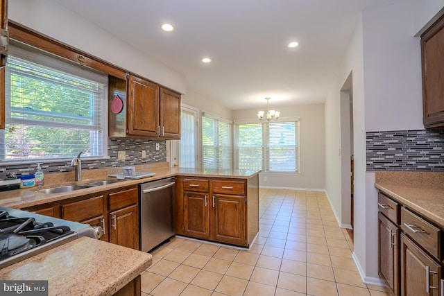 55 Cambridge Way, Princeton Junction, NJ 08550 - kitchen featuring dishwasher, a sink, backsplash, a peninsula, and light tile patterned floors