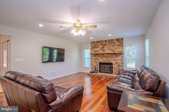 55 Cambridge Way, Princeton Junction, NJ 08550 - living room with plenty of natural light, wood finished floors, ceiling fan, recessed lighting, and a fireplace