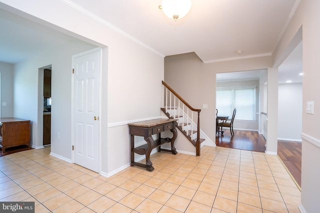 55 Cambridge Way, Princeton Junction, NJ 08550 - entrance foyer featuring stairway, ornamental molding, baseboards, and light tile patterned floors