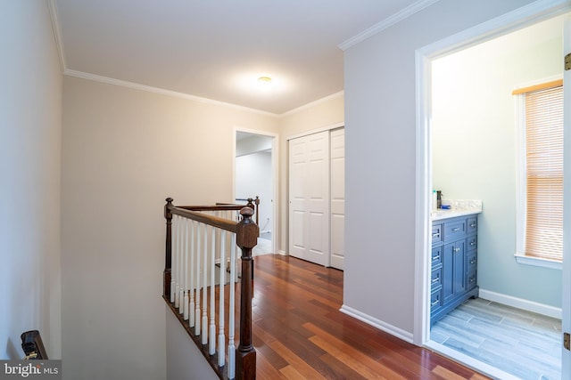 55 Cambridge Way, Princeton Junction, NJ 08550 - hall with an upstairs landing, wood finished floors, crown molding, and baseboards