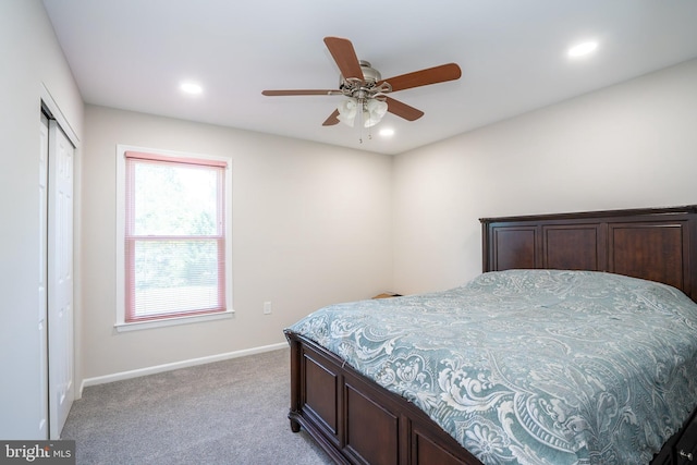 55 Cambridge Way, Princeton Junction, NJ 08550 - bedroom featuring carpet flooring, baseboards, recessed lighting, a closet, and ceiling fan