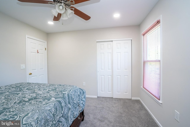 55 Cambridge Way, Princeton Junction, NJ 08550 - bedroom featuring carpet, a closet, recessed lighting, a ceiling fan, and baseboards