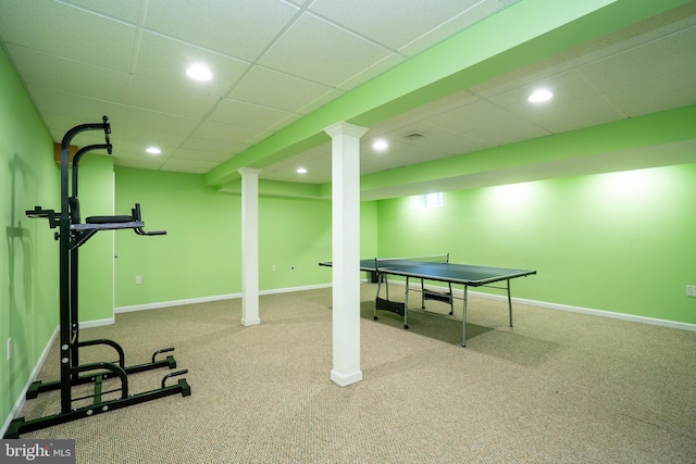 55 Cambridge Way, Princeton Junction, NJ 08550 - game room featuring carpet floors, baseboards, a drop ceiling, and recessed lighting
