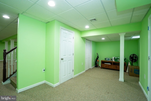 55 Cambridge Way, Princeton Junction, NJ 08550 - finished below grade area featuring carpet flooring, a paneled ceiling, baseboards, stairs, and recessed lighting