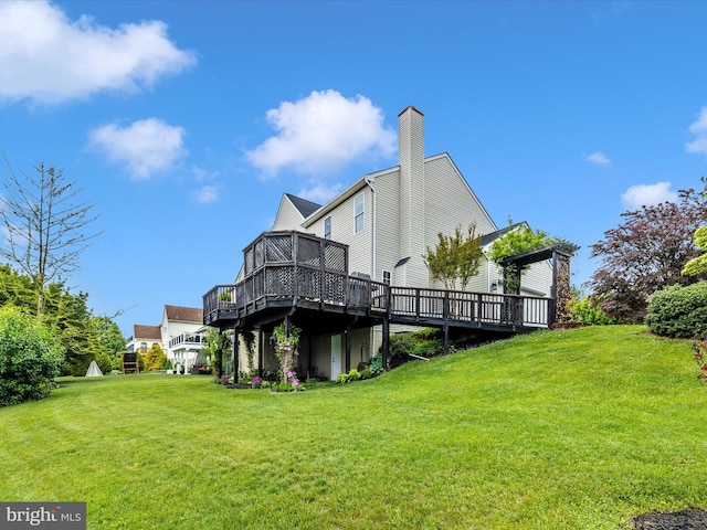 13241 Manor Dr S, Mount Airy, MD 21771 - rear view of property featuring a wooden deck, a yard, and a chimney