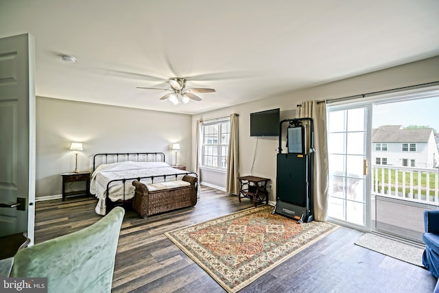 111 Seabright Way Unit E3, Rehoboth Beach, DE 19971 - bedroom with wood finished floors, access to outside, baseboards, and a ceiling fan