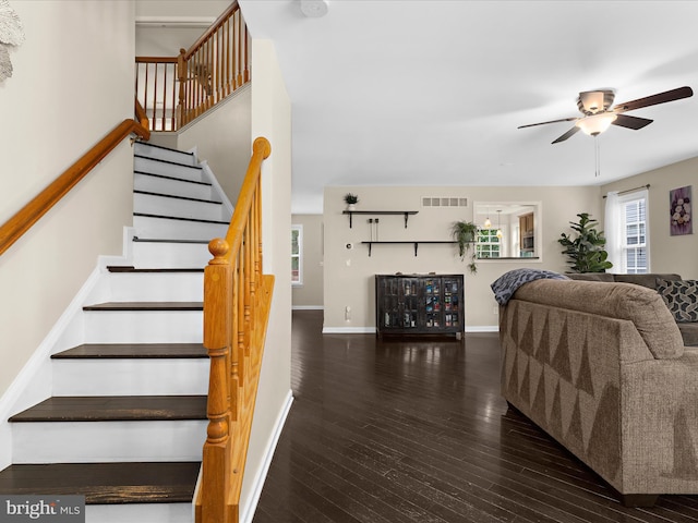 1904 Artillery Ln, Odenton, MD 21113 - stairs with a ceiling fan, wood finished floors, and baseboards
