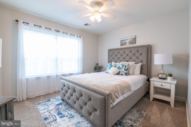 bedroom featuring carpet flooring and a ceiling fan