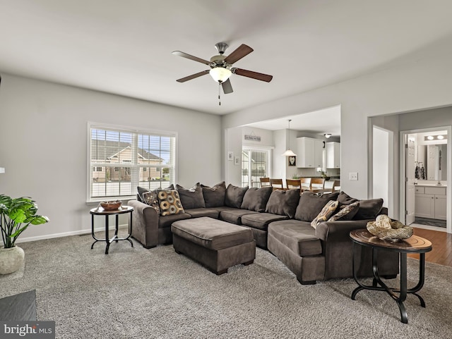 166 Spring Dale Ln, Felton, DE 19943 - living area featuring a ceiling fan and baseboards
