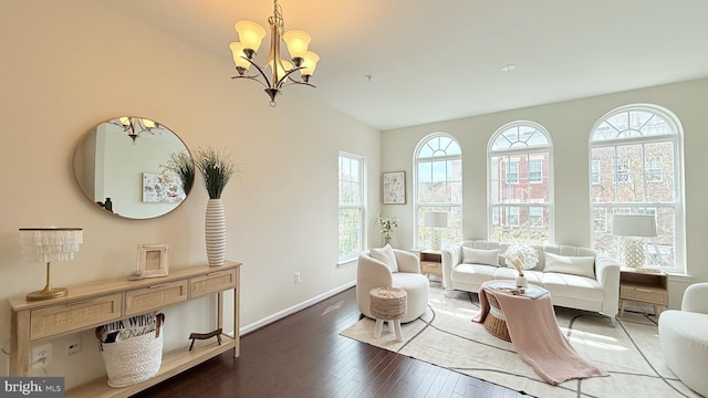 12515 Rustic Rock Ln, Beltsville, MD 20705 - sitting room with plenty of natural light, a chandelier, hardwood / wood-style flooring, and baseboards