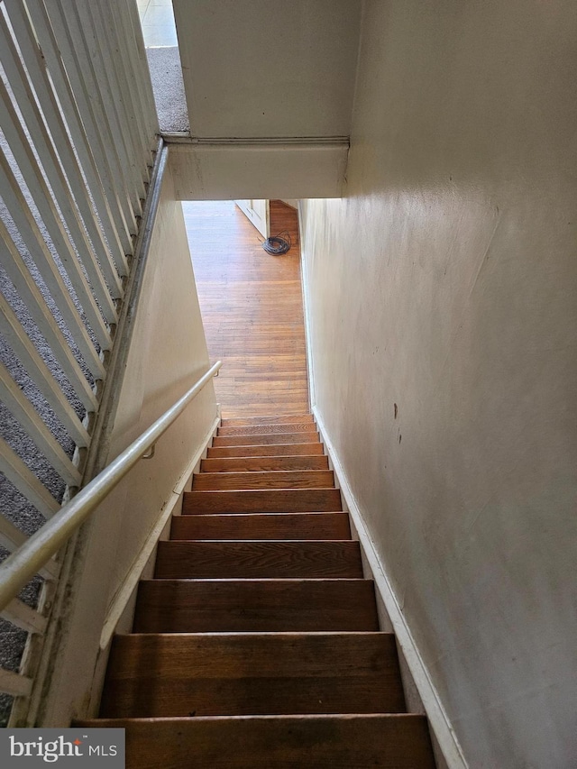 stairs featuring wood finished floors