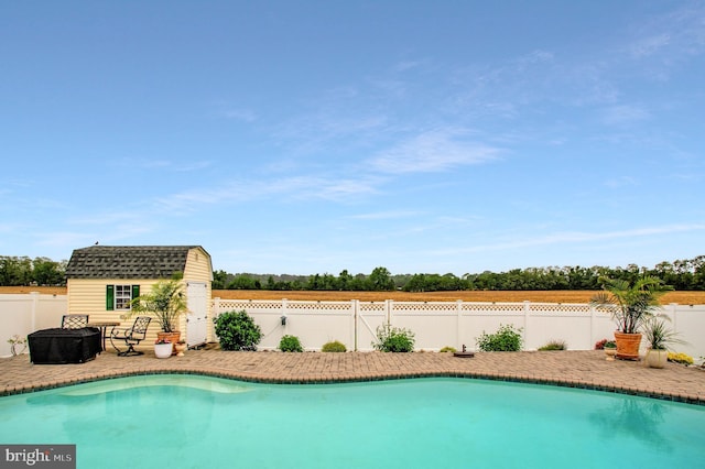 455 Creeks End Ln, Stevensville, MD 21666 - view of pool with an outbuilding, a shed, and a fenced backyard