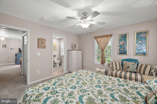 119 Mumfords Landing Rd, Ocean Pines, MD 21811 - bedroom with attic access, carpet flooring, baseboards, ensuite bathroom, and ceiling fan