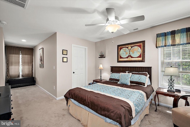 119 Mumfords Landing Rd, Ocean Pines, MD 21811 - bedroom with baseboards, light carpet, a ceiling fan, and recessed lighting