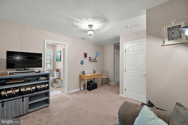 119 Mumfords Landing Rd, Ocean Pines, MD 21811 - carpeted living room with baseboards and an office area