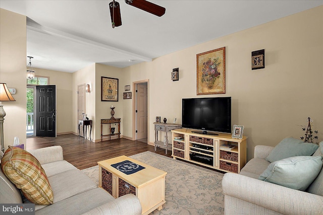 119 Mumfords Landing Rd, Ocean Pines, MD 21811 - living room with ceiling fan, wood finished floors, and baseboards