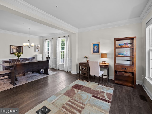 1422 Silver Oak Ln, Arnold, MD 21012 - office space featuring a chandelier, wood finished floors, crown molding, and baseboards