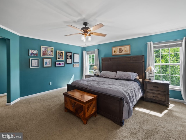 1422 Silver Oak Ln, Arnold, MD 21012 - carpeted bedroom with crown molding, baseboards, and a ceiling fan