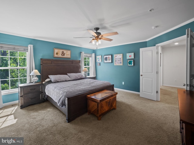 1422 Silver Oak Ln, Arnold, MD 21012 - bedroom featuring baseboards, carpet floors, ornamental molding, and ceiling fan