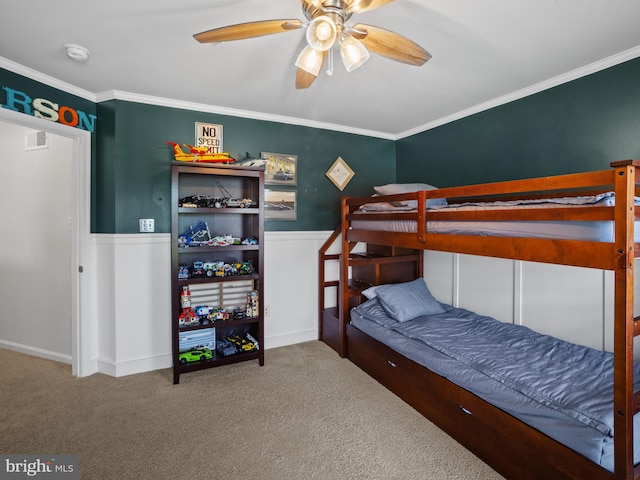 1422 Silver Oak Ln, Arnold, MD 21012 - bedroom featuring carpet floors, a wainscoted wall, ornamental molding, and a ceiling fan