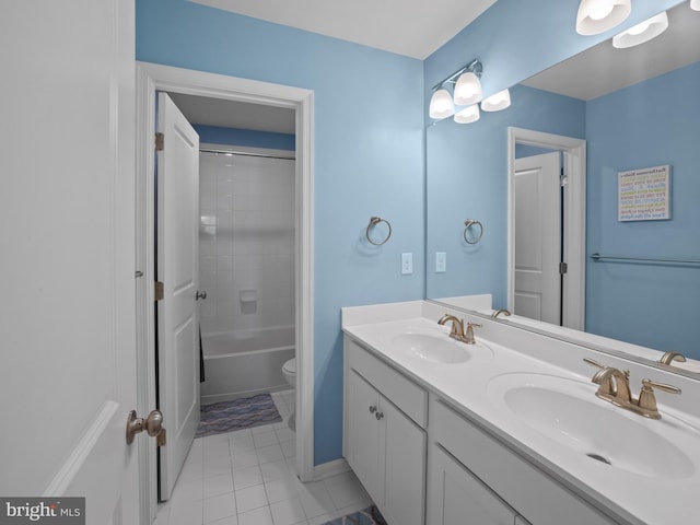1422 Silver Oak Ln, Arnold, MD 21012 - bathroom featuring double vanity, tile patterned flooring, toilet, shower / tub combination, and baseboards