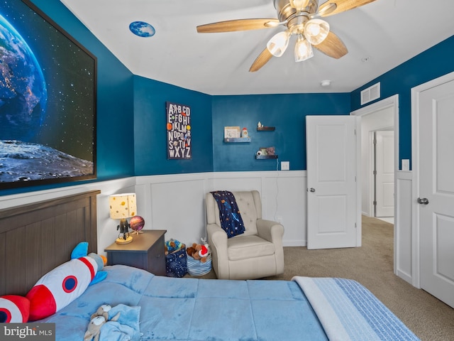 1422 Silver Oak Ln, Arnold, MD 21012 - carpeted bedroom with a wainscoted wall and ceiling fan