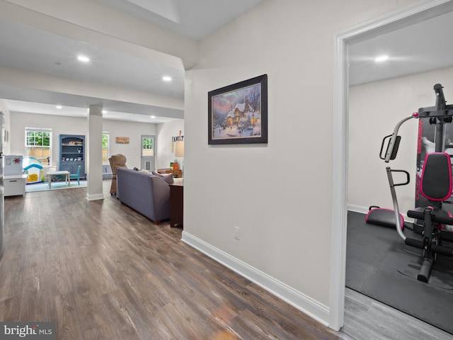 1422 Silver Oak Ln, Arnold, MD 21012 - exercise area with recessed lighting, wood finished floors, and baseboards