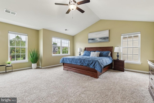 10611 Tattersall Dr, Manassas, VA 20112 - bedroom with carpet flooring, vaulted ceiling, baseboards, and ceiling fan