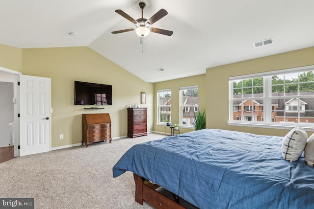 10611 Tattersall Dr, Manassas, VA 20112 - bedroom with carpet floors, vaulted ceiling, baseboards, and a ceiling fan