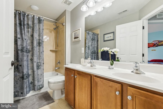 10611 Tattersall Dr, Manassas, VA 20112 - bathroom with tile patterned flooring, shower / bath combination with curtain, double vanity, and toilet